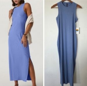 Vuori Women's Pose Modern Dress Bluebell NWT Ribbed Modal Rayon Maxi